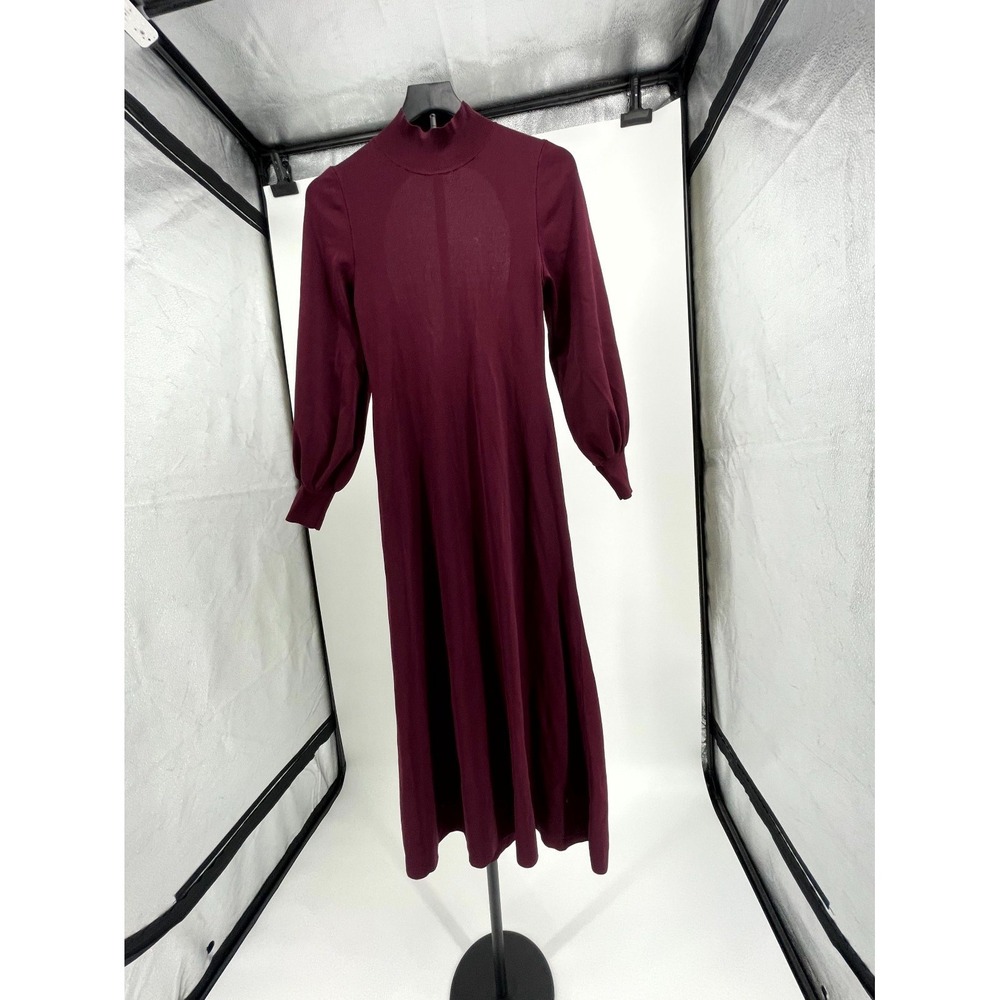 Böhme Midi Dress Womens Medium Burgundy Knit‎ Ribbed Viscose Open Back Mock Neck